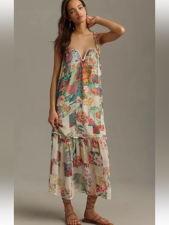 By Anthropologie Dresses & Skirts - By Anthropologie NWT Chiffon Shift Patchwork Floral Midi Dress